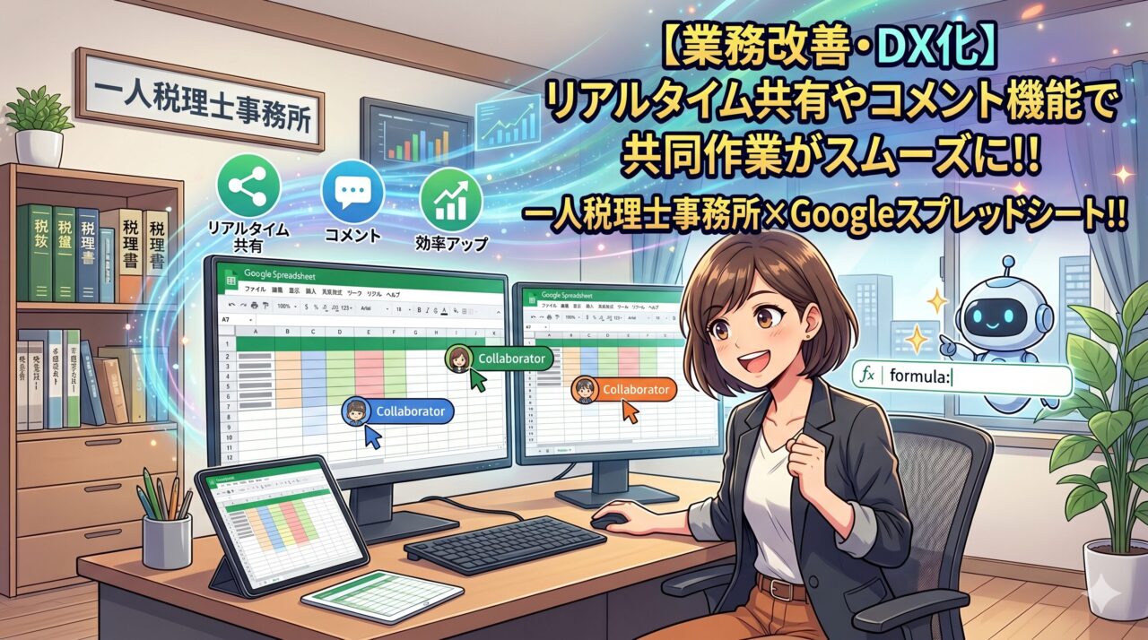 【業務改善・DX化】リアルタイム共有やコメント機能で共同作業がスムーズに！！一人税理士事務所×Googleスプレッドシート！！｜ミライクラフト税理士事務所