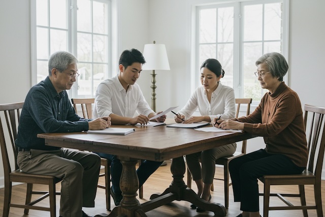 テーブルで家族会議をしている様子 | 大阪市西区の税理士事務所 | ミライクラフト税理士事務所