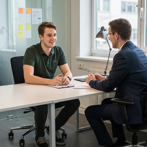 コンサルを受ける若い男性 | 大阪市西区の税理士事務所 | ミライクラフト税理士事務所