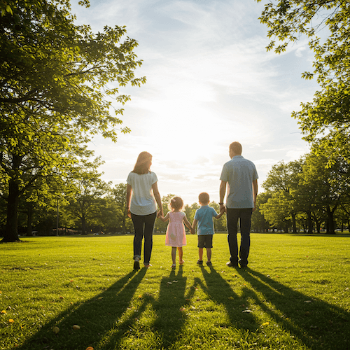 家族4人で歩く様子 | 大阪市西区の税理士事務所 | ミライクラフト税理士事務所