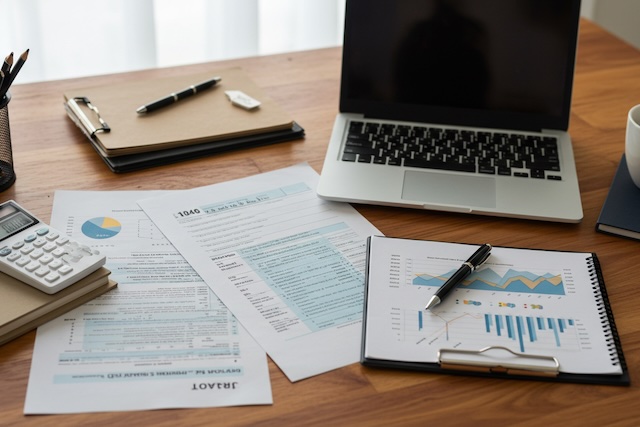 デスクの上の書類・PC | 大阪市西区の税理士事務所 | ミライクラフト税理士事務所