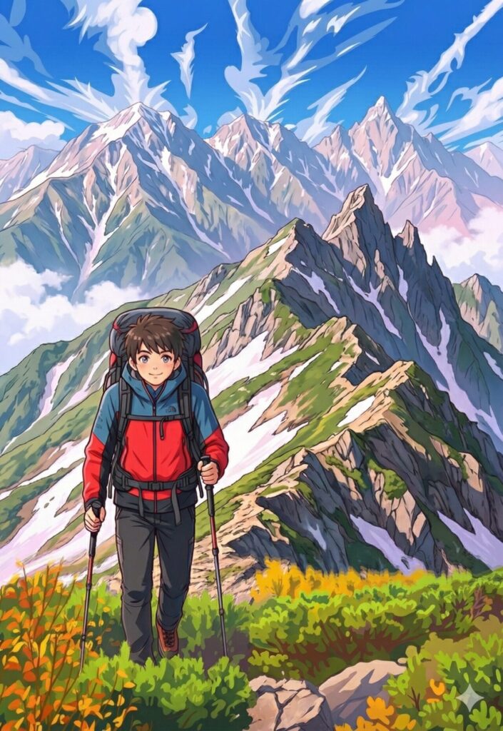 Geminiと計画した登山を楽しむ登山者。バックには白馬三山|ミライクラフト税理士事務所