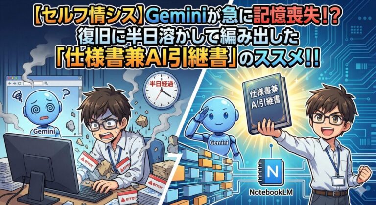 【セルフ情シス】Geminiが急に記憶喪失！？ 復旧に半日溶かして編み出した「仕様書兼AI引継書」のススメ！！｜ミライクラフト税理士事務所