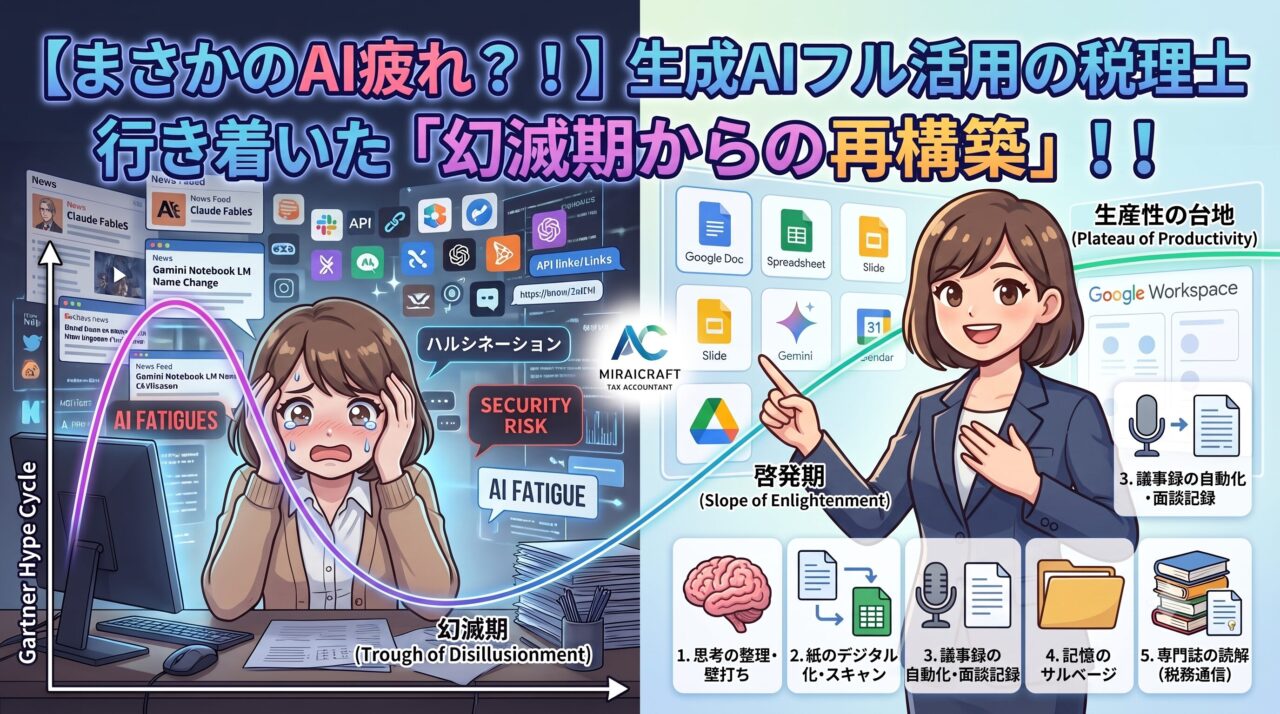 【まさかのAI疲れ？！】生成AIフル活用の税理士が行き着いた「幻滅期からの再構築」 ！！｜ミライクラフト税理士事務所